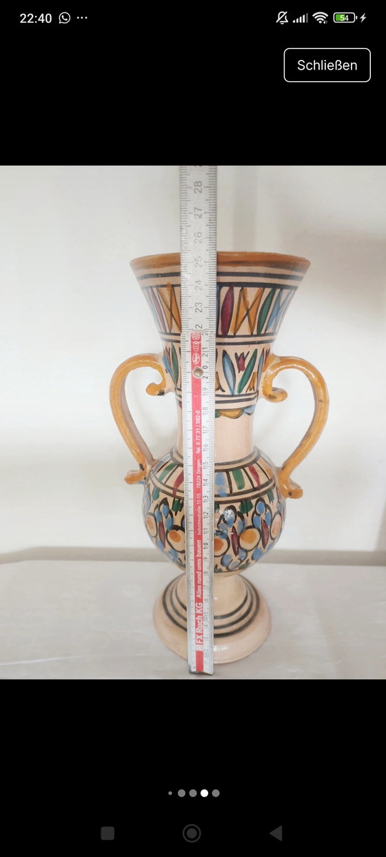 Image 1 of Vaso vintage dipinto a mano | Boho Etno Anfora | Vera ceramica vintage con Henkeln | ca. 26,5cm