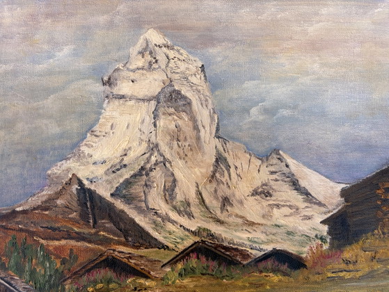 Óleo original del Matterhorn en los Alpes, firmado por F. Nagel, 1992, 40x30 cm, Zermatt, Suiza. (photo 9 of 10)