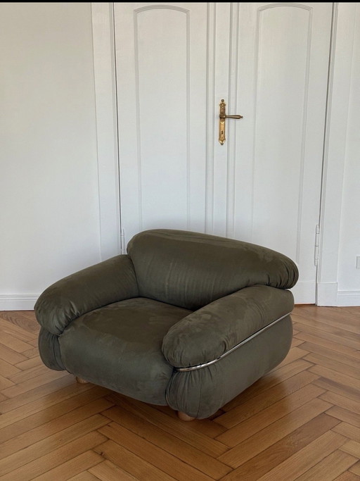 Tacchini Sesann Sessel, grün und chrom