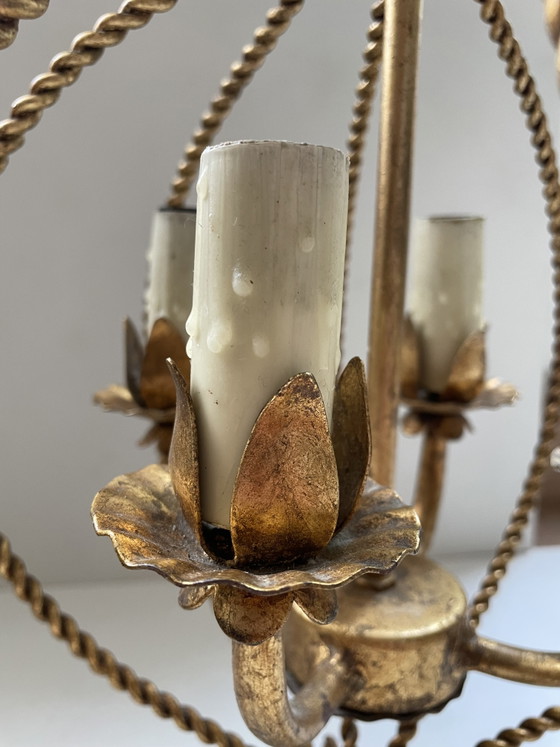 Image 1 of Vintage pendant lamp chandelier gilded Hollywood Regency