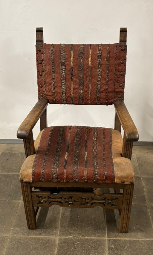 Spaanse Stoel - Castiliaans - begin 19e eeuw – fauteuils, Metal, Textile