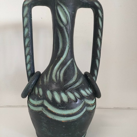 Brocca spagnola verde e nera di Ceramicas Arbusias Spain con anelli, Ceramicas Arbucias, Vasi, Vintage (foto 6 di 10)