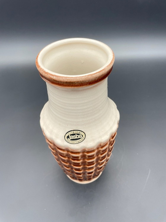 Jasba Ceramic Vase – Brown White – geometric relief – West Germany – 25 cm – Jasba Keramik (photo 5 of 10)