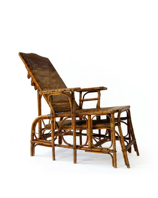 Vintage French Riviera Rattan Recliner Chair, 1920s – verstelbare relaxstoel