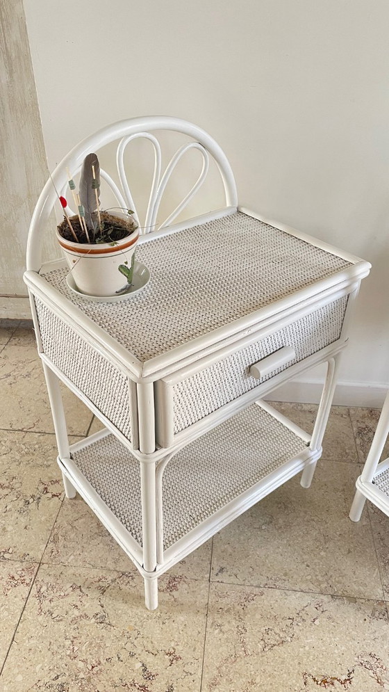 Image 1 of Coppia di comodini vintage in rattan