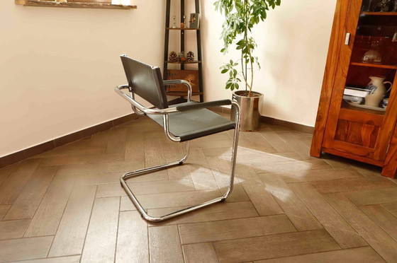 Image 1 of Mart Stam Style Cantilever Chairs – S34 Inspired, Chrome Frame, Leather Upholstery