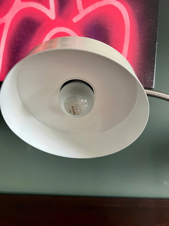 Lampada da scrivania originale Hillebrand tedesca Mid Century con collo di cigno e cappello da strega. (photo 7 of 10)