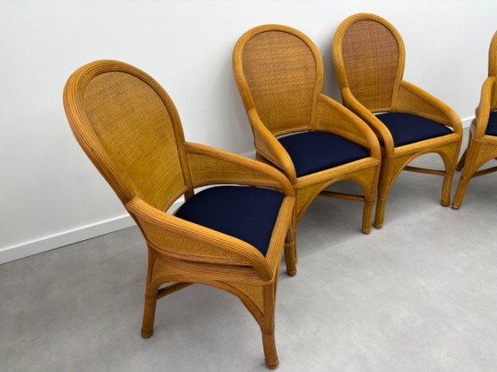 Image 1 of Vintage ( pencil reed ) eettafel met 4 bijpassende stoelen
