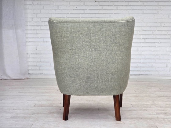Image 1 of 1960s, Danish armchair, original light grey furniture wool, solid teak wood.