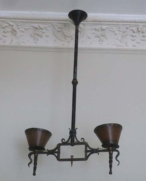 Brutalist Wrought Iron and Copper Chandelier, 1960s