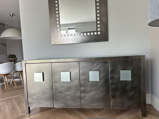 Image 1 of Beautiful designer stainless steel sideboard with matching mirror
