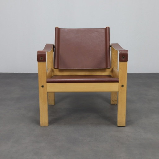Set van 2 loungestoelen in teak en zadelleer van Karl Heinz Bergmiller voor Escriba, Brazilië, jaren 1970