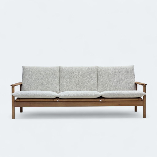 1970s, Renovated Danish 3-Seater Sofa, Solid Oak Wood