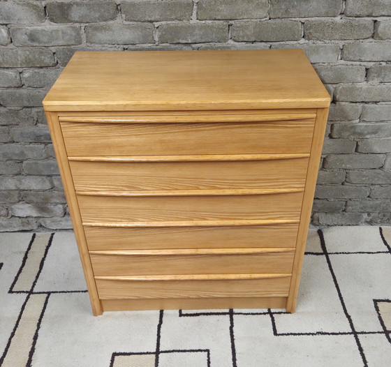 Image 1 of Vintage Scandinavische commode van massief hout met 6 lades, jaren 70.