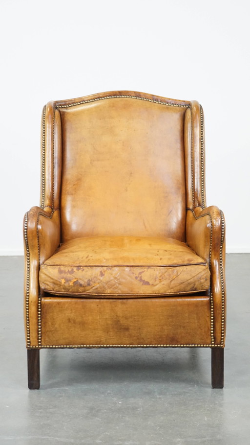 Fauteuil vintage en cuir de mouton