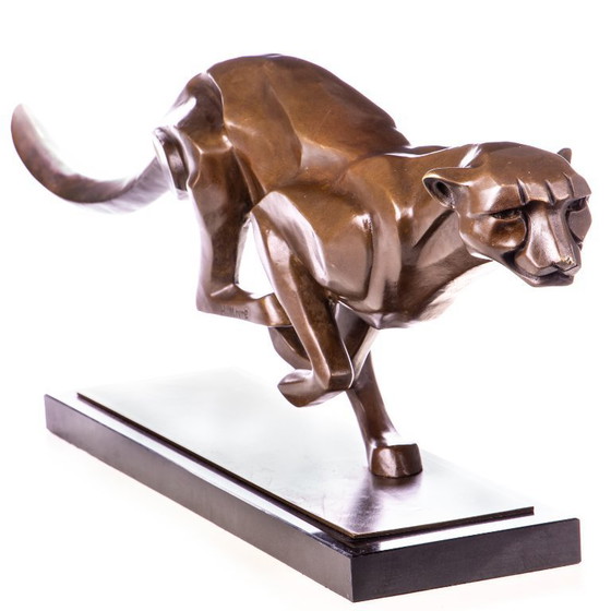 Image 1 of große, laufende Pantherstatue aus Bronze