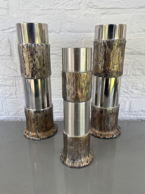 Set di 3 oggetti in metallo brutalisti del Duitsland degli anni 60/70