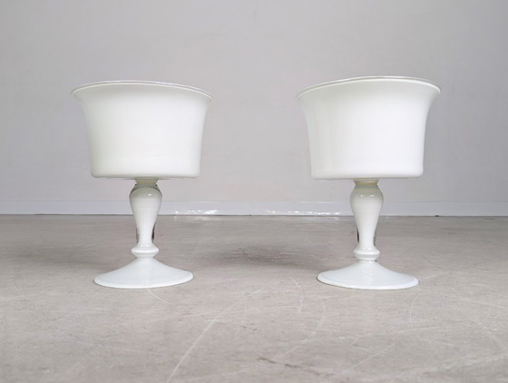 Image 1 of Set of 2 vases, goblets, glasses, white, mid-century, frosted glass, vintage 1970s