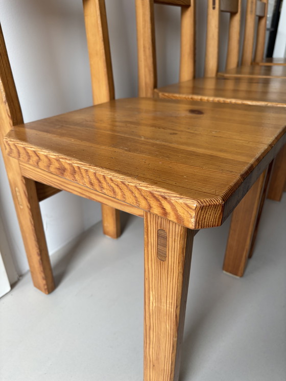 Image 1 of SET OF 4 BRUTALIST PINE HIGH-BACK DINING CHAIRS BY ROLAND WILHELMSSON FOR KARL ANDERSSON & SÖNER, 1960S