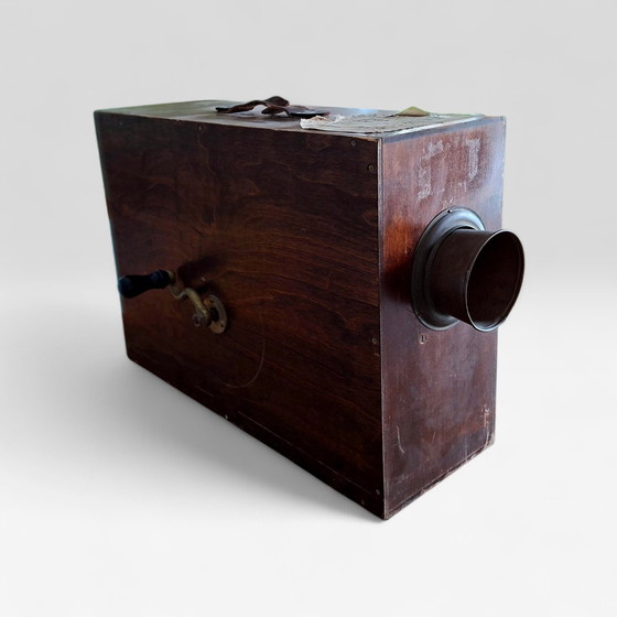 Image 1 of Antique hand-operated ship's fog horn in wooden resonance box – working – ca. 1900