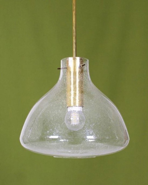 Suspension vintage Doria - tulipe / verre glacé / laiton (1960)