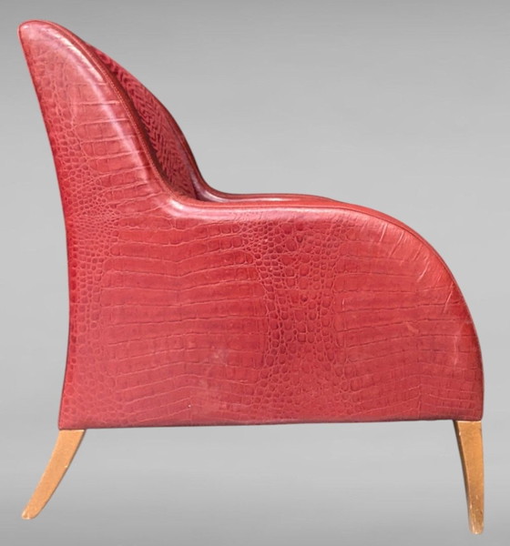 Image 1 of Fendi Casa Sessel rotes Leder Stoff  Vintage 80er H ca 90 cm, B ca 74 cm, T 90cm