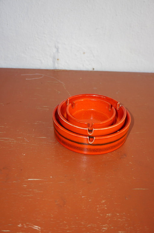 Set van 3 Vintage Flora Holland Oranje Keramische Asbakken * Mid Century Modern Retro Decor * 1960S Pop Art Stijl