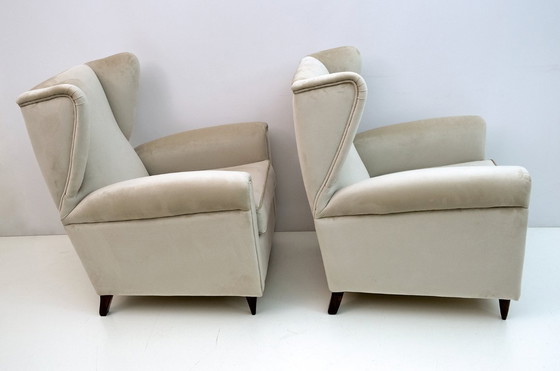 Image 1 of Gio Ponti zugeschriebene Mid-Century Modern Italienische Samt-Sessel, 1950er Jahre, Paar