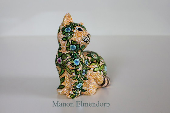 Image 1 of Original handgemalte Katze mit Blumen – Neue Kunst