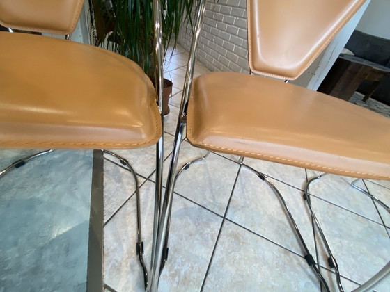 Image 1 of Set di 4 poltrone Linda di Arrben, pelle color cammello, struttura in acciaio cromato, vintage anni '80