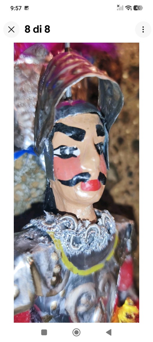 Orlando Pupo Marioneta Siciliana Vintage 28cm – decoratieve objecten, Metal, Textile