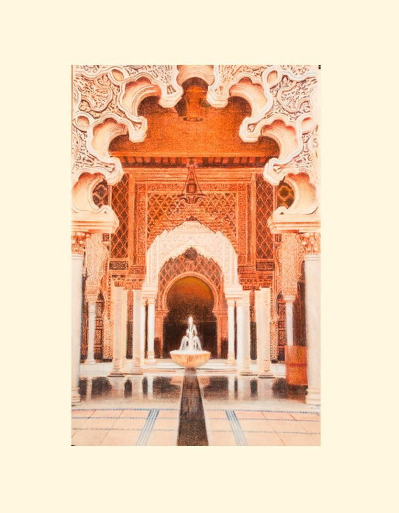 Image 1 of Drawing of a mosque in Malaysia. Mosque drawing. Mosque painting. Mozarabic art. Oriental architecture. Malaysian mosque.