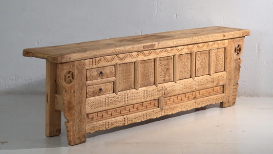 Antique carved sideboard in fir wood – China, circa 1930 – Brass (photo 3 of 40)