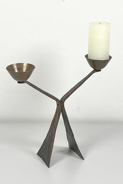Brutalist bronze candlestick