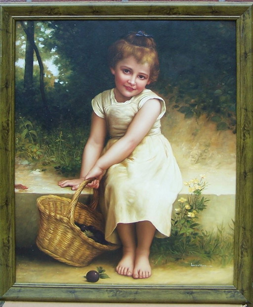 Girl with a plum basket