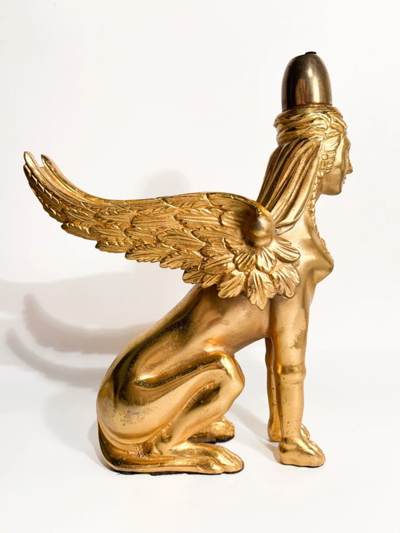 Gilt Bronze Sphinx Sculpture Resting on Marble Base, 20th Century (photo 13 of 14)