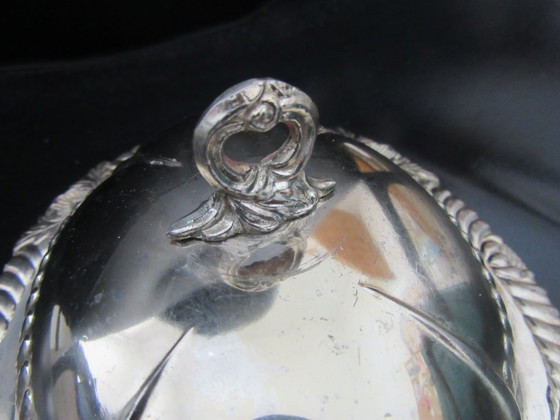 Image 1 of Serving Dish Signed Made in Japan, Sterling Silver Overlay, Vintage