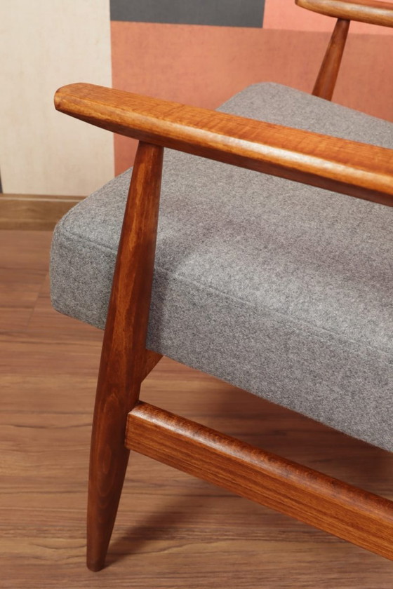 Image 1 of Fauteuil Lounge Vintage en Tissu de Laine Graphite Design Mid-Century, 1960