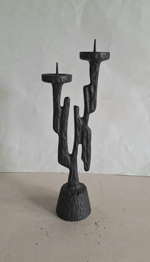 Candeliere in ghisa a due bracci Horst Dalbeck, Brutalist 1960-1969
