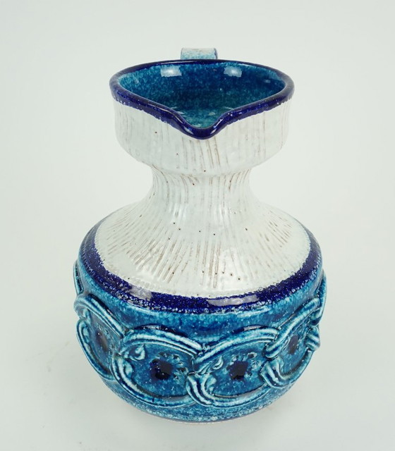 Image 1 of italian mid century VASE nuovo rinascimento relief decor white blue turquoise bitossi era