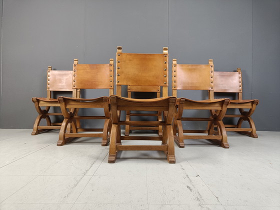 Image 1 of Chaises de salle à manger espagnoles en cuir, 1960S