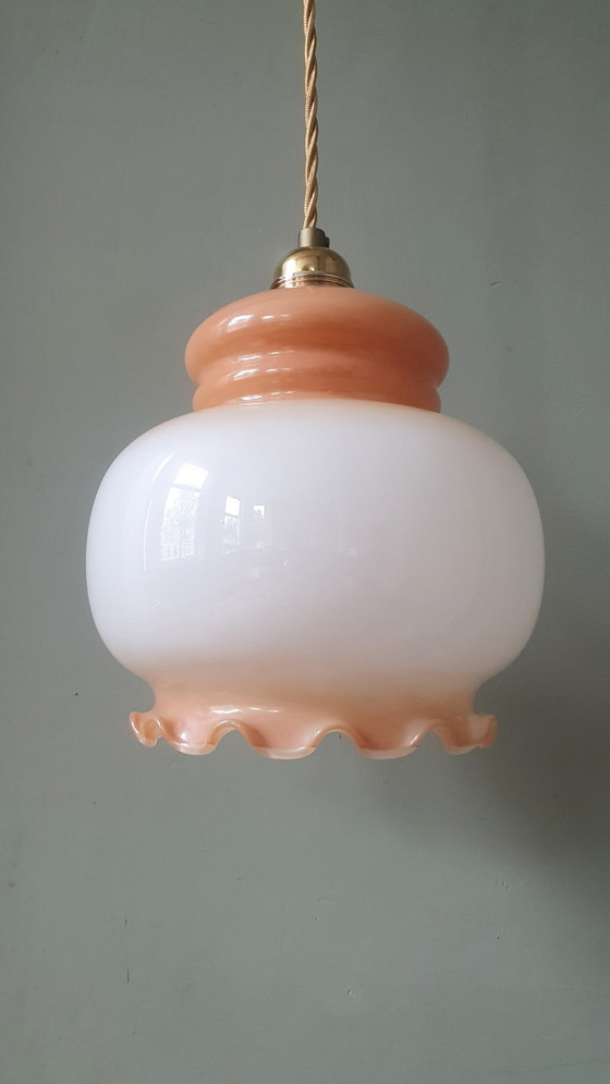Vintage Glass Pendant Lamp - Flower Calyx design from France, Metal, Gold (photo 3 of 18)