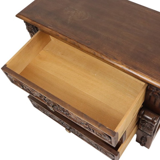 Vintage Oak Sculpted Chest of drawers Mythical Figures – Wood (photo 17 of 25)