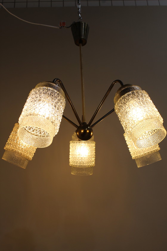 Image 1 of Plafonnier vintage, lustre - 1960s, laiton, verre
