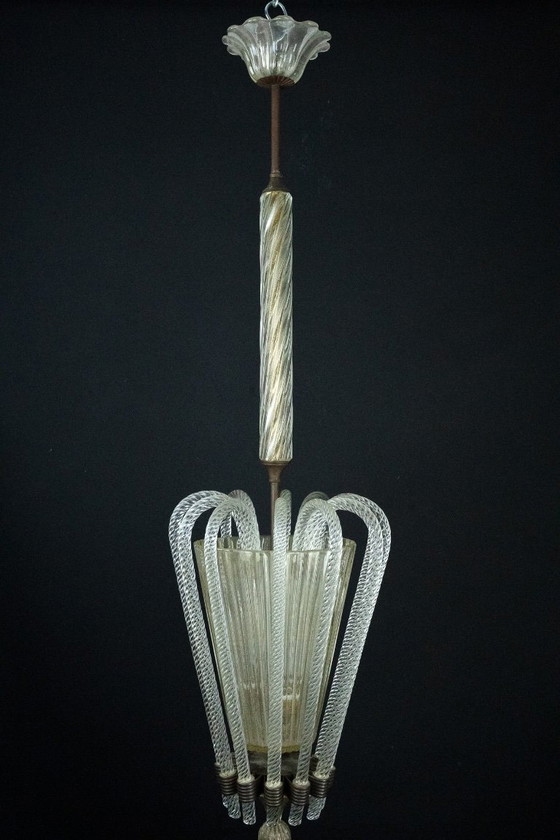 Image 1 of Raro lampadario in vetro di Murano Art Déco di Archimede Seguso, Italia, anni '30