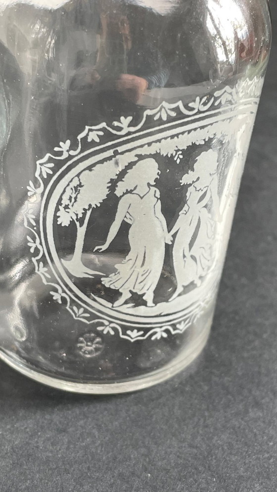 Image 1 of Vintage Engraved Glass and Wood Bottles