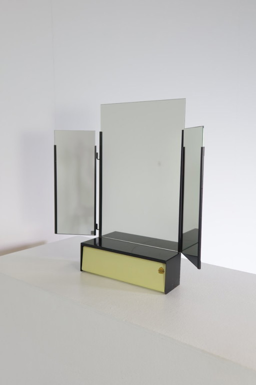 Mid-Century modern metal mirror with comb holder and folding side panels, 1960s - Brabantia