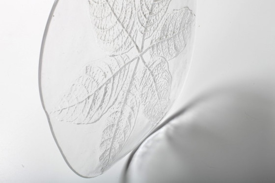 Image 1 of Large Kosta Boda Glass Cheese Platter: Vintage Leaf Design by Wärff / 1975