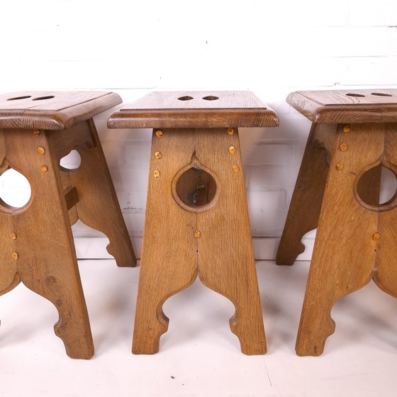 Image 1 of 4 Vintage Stools Oak