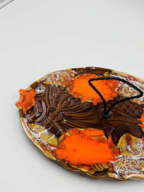 Image 1 of Piatto da pesce vintage in ceramica Vallauris, arancione